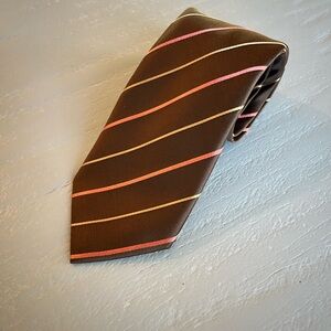 Kenneth Cole Brown Pink Striped Silk Tie 100% Silk Men’s